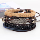 The Tribal Feather Wrist Band 4 Layered Set
